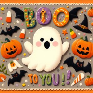 Halloween card with ghost. Boo to you! Download free.