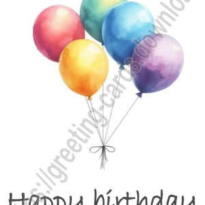 White birthday greeting card with watercolor painted balloons.