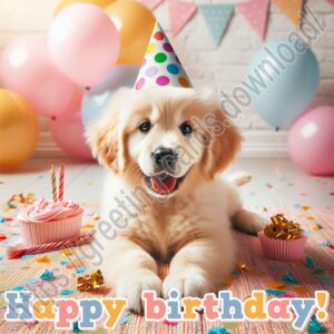 Happy birthday greeting card with a dog.