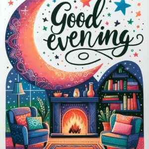 Good evening digital card. Evening by the fireplace.
