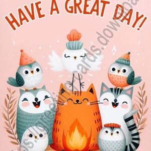 Have a great day digital card with animals and birds.