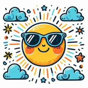 Good morning digital card with sun and clouds.