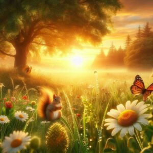 Good morning digital card with morning in the forest.