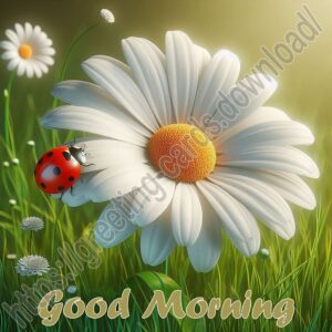 Good morning digital card with chamomile and ladybug.