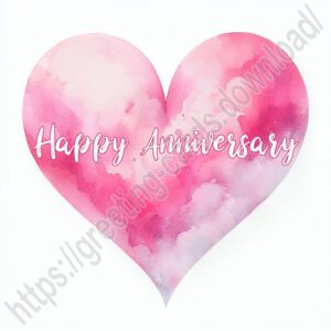 Happy anniversary digital greeting card with pink watercolor heart.