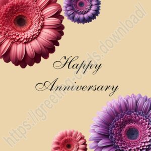Happy anniversary beige digital card with gerbera flowers.
