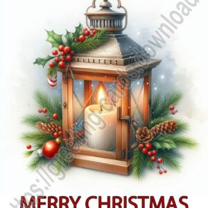 Merry Christmas greeting card with Christmas lantern.