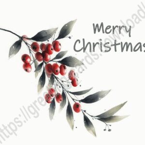 Merry Christmas card with a sprig of holly.