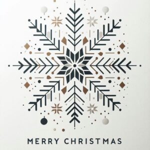 White Merry Christmas card with snowflake.