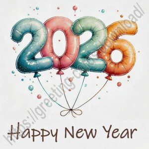 Happy new year card with balloons in the shape of the numbers of the year.