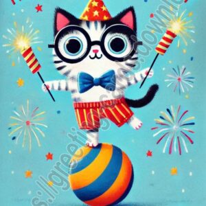 New Year greeting card with a humorous cat.