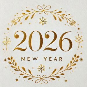 New Year card with golden inscription.