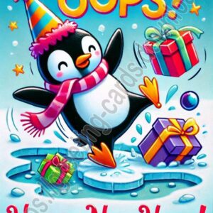 Happy New Year greeting card with funny penguin.