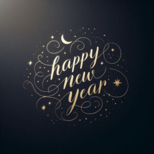 Happy new year greeting card with moon and stars.