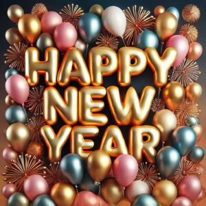 Happy new year greeting card with balloon inscription.