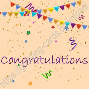 Congratulations greeting e-card with colored flags and confetti.