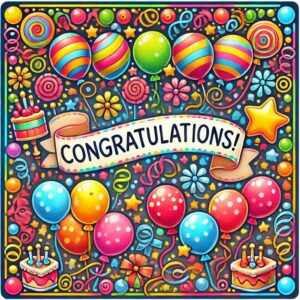 Congratulations greeting e-card with balloons.