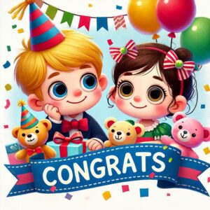 Congrats greeting e-card with a boy and a girl.