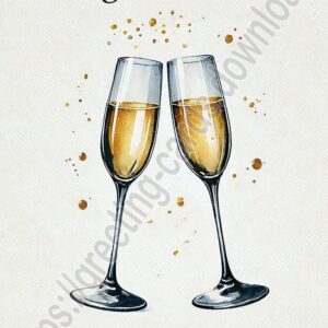 Congratulations! Cheers to you. Greeting e-card with two glasses of champagne.
