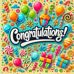 Congratulations colorful, bright greeting e-card.