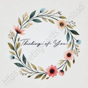 Thinking of you card with round flower frame.