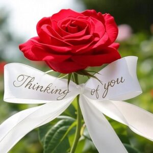 Thinking of you card with rose with a bow.