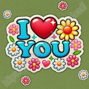 I love you card with sticker on green background.