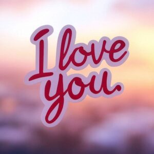 I love you card with inscription on blurred background.