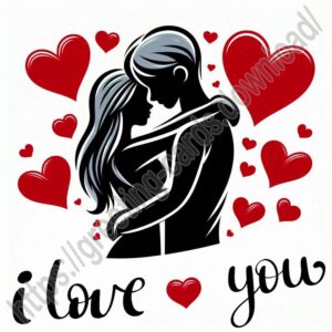 I love you card with silhouette of a couple in love.