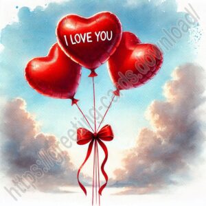 I love you card with heart shaped balloons.