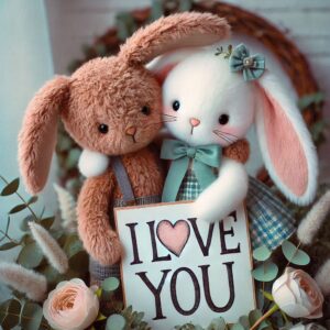 I love you card with a couple of hares in love.