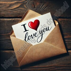 I love you card with envelope with love note.
