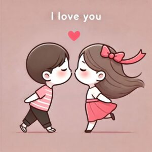 I love you card with cartoon girl and boy.