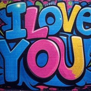 I love you card with graffiti inscription.