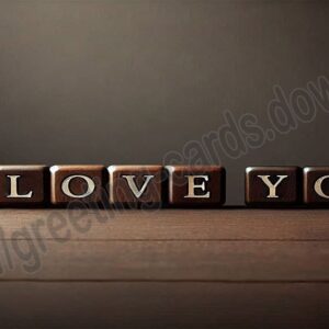 I love you card with inscription on cubes on dark background.