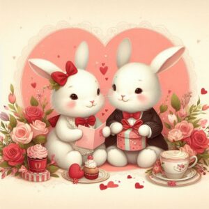 Valentine's Day card with a couple of rabbits in love.