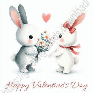 Happy valentine's day greeting card with couple in love hares.