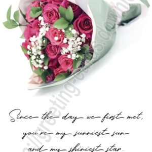 Happy valentine's day greeting card with a bouquet of flowers and congratulatory text.