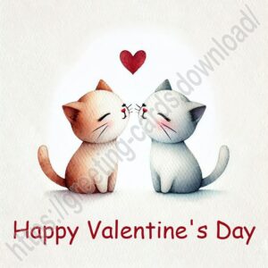 Happy Valentine's Day greeting card with a couple of cats in love.