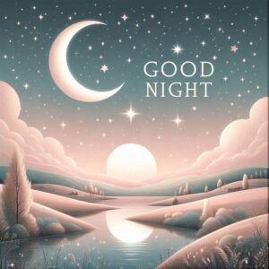 Good night e-card with pink sunset on the river.