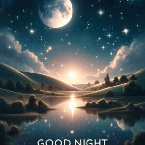 Good night e-card with full moon on the river.