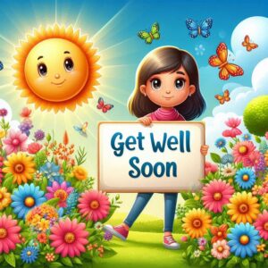 Get well soon e-card with sunny day and girl.