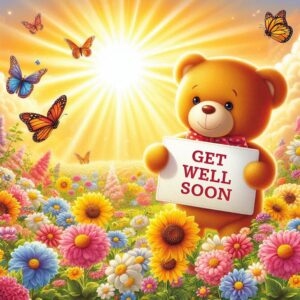 Get well soon e-card with cartoon bear.