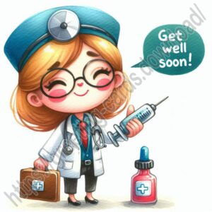 Get well soon e-card with nurse.