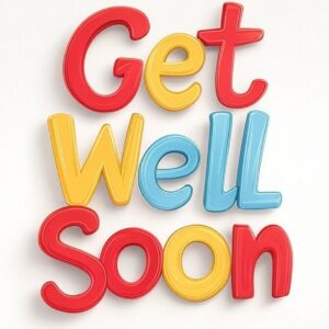 Get well soon e-card with multi-colored letters.