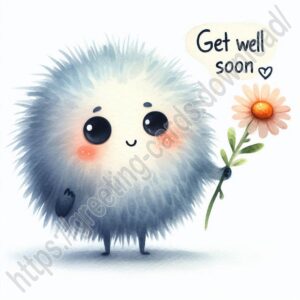 Get well soon e-card with a kind fluffy creature.
