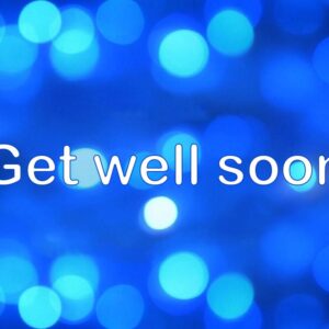 Get well soon blue e-card with blue abstract lights.