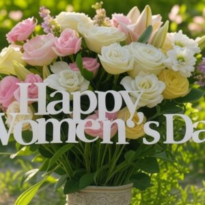 Happy women's day greeting e-card with flowers.