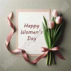 Happy women's day greeting e-card with delicate light pink tulips.