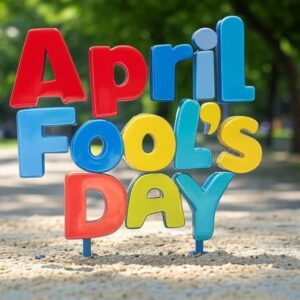 April Fool's Day greeting card with sign.